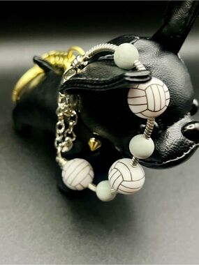 Beaded White & Pale Grey Volleyball Charm Bracelet
